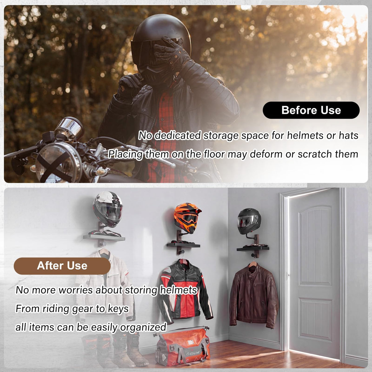 Helmet Holder Wall Mount with Shlef (Brown*1)