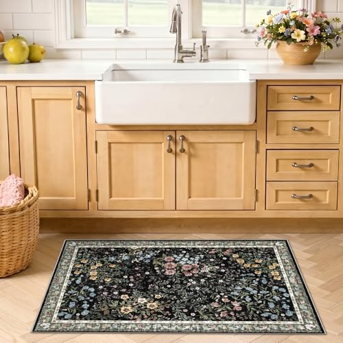 Washable Entryway Area Rug 2x3 (Black / 2x3)