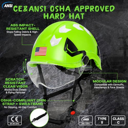 Type 2 Hard Hat with Clear Visor and Chin Strap (Green Hard Hat with Visor)