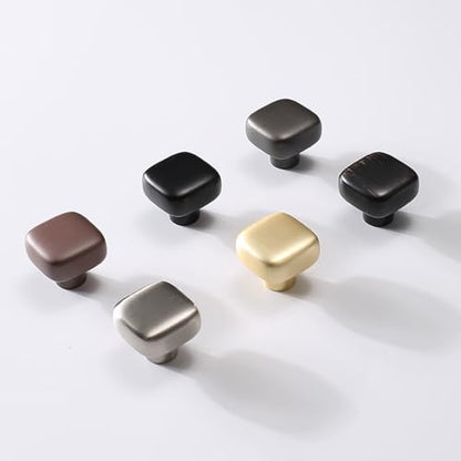 6 Pack Gold Cabinet Knobs 1.18" Brushed Gold Drawer Knobs Zinc Alloy Single Hole Square Pulls for Dresser 30mm Round Cupboard Handles for Kitchen Wardrobe Bathroom Hardware