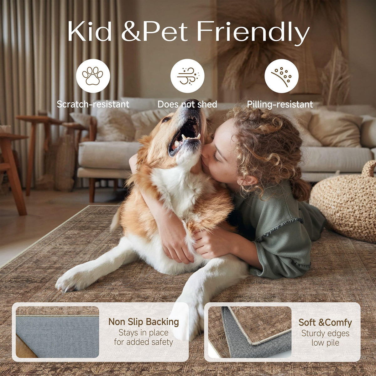 Classic Brown 3x5 Neutral Area Rugs for Living Room (Classic Brown / 3' x 5' (Rectangular))