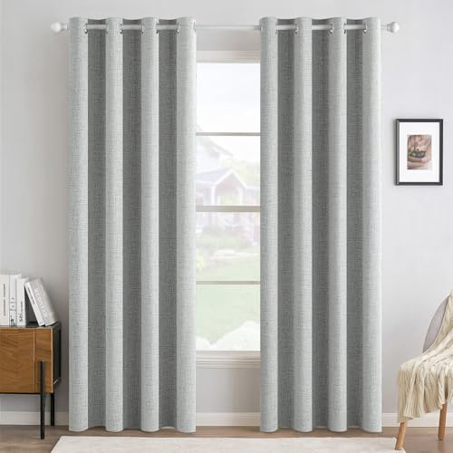 100% Blackout Linen Curtains for Bedroom 52x96 Inches Glacier Gray (Glacier Gray / 52"W x 96"L (Pack of 2))