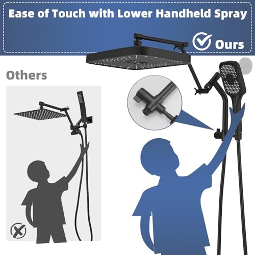 14" Wide Rain Shower Head with Handheld (Matte Black / 14 Inch)