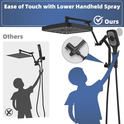 14" Wide Rain Shower Head with Handheld (Matte Black / 14 Inch)