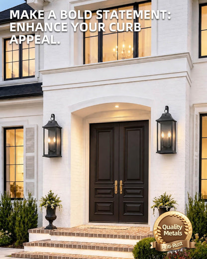 22" Large Outdoor Lantern Lights Dusk to Dawn 2 Pack (Black / 22 Inch)