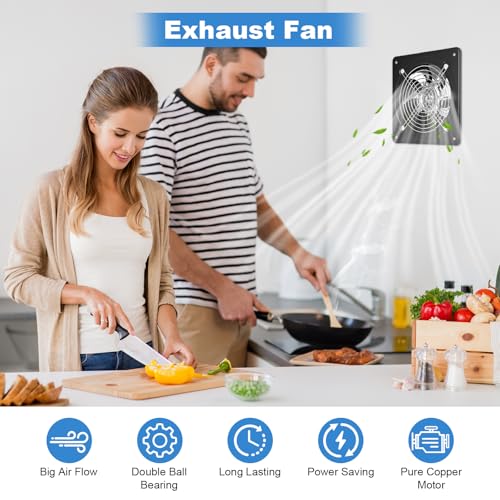 6-inch Wall-Mounted Kitchen Exhaust Fan with Switch, 382 CFM, Portable Installation, Suitable for Attic, Garage, Bathroom, and Basement Ventilation