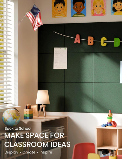 Felt Bulletin Board & Cork Board Alternative 36'' x 24'' (Pine Green-1 / Solid tile 12-pack)