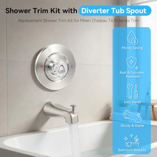 Tub Shower Trim Kit with Tub Spout Compatible with Moen T470 Chateau Valve