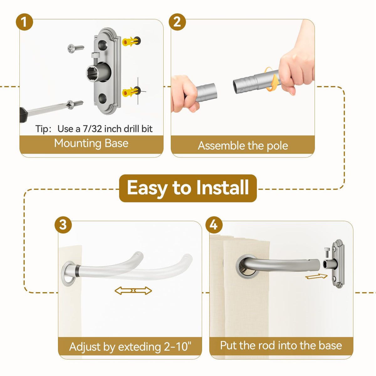 Silver Curtain Rod 32 (Silver / 32 to 58")