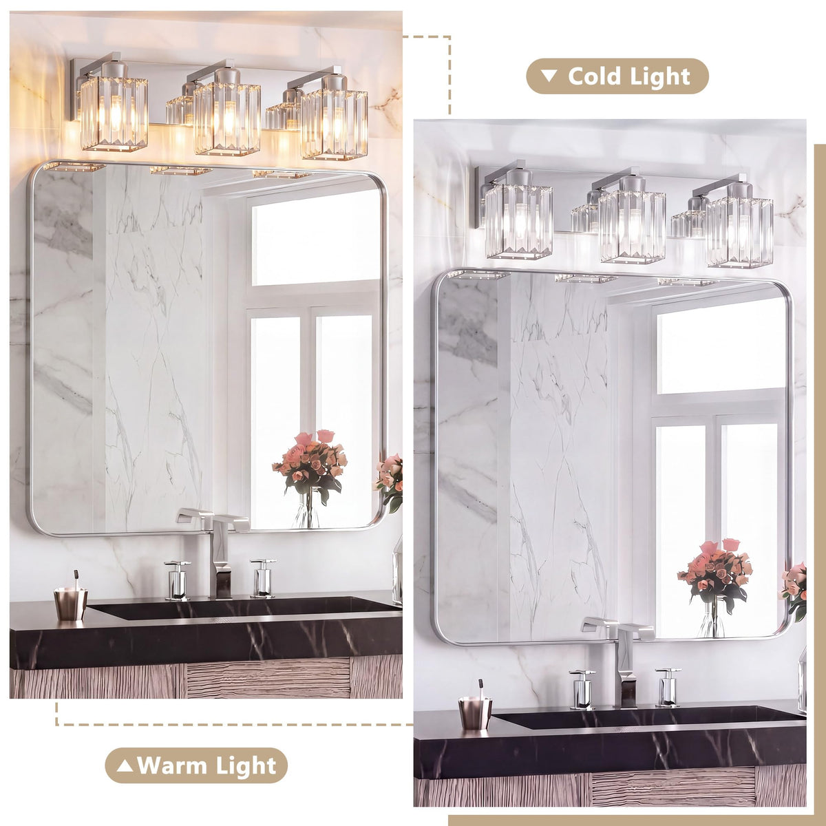 Modern Bathroom Vanity Light (Chrome & Square / 3-Light)