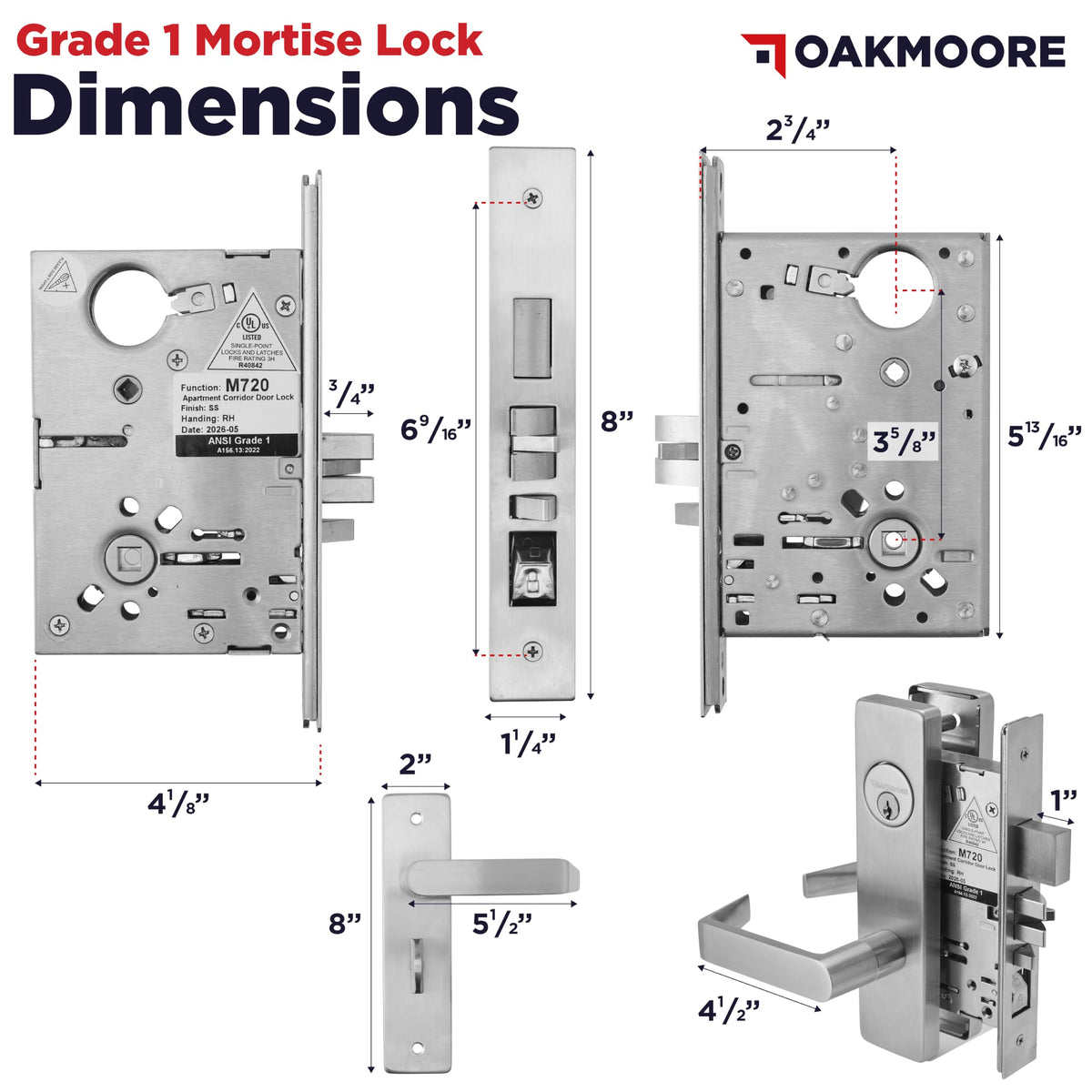 Grade 1 Commercial Mortise Lock Set
