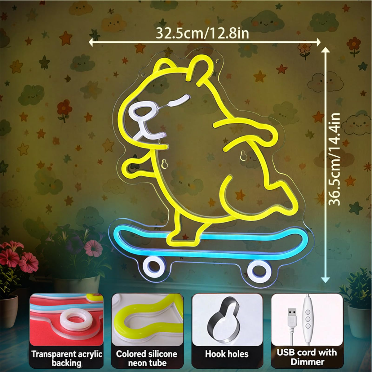 Capybara Neon Sign (Yellow, Blue and White)