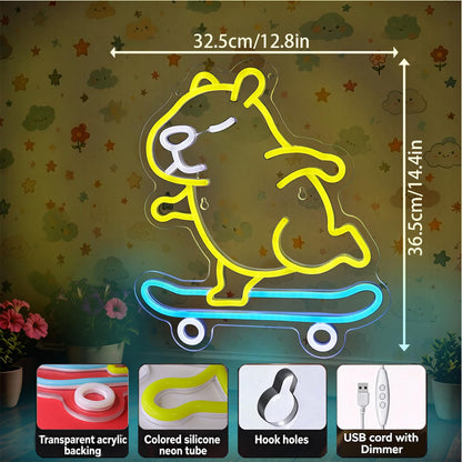Capybara Neon Sign (Yellow, Blue and White)