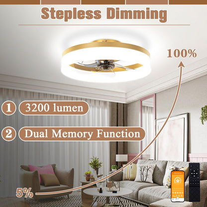 Low Profile Ceiling Fans with Lights and Remote (Gold / 15.7 INCH)