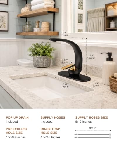 Black Gold Single Hole Brass Bathroom Sink Faucets