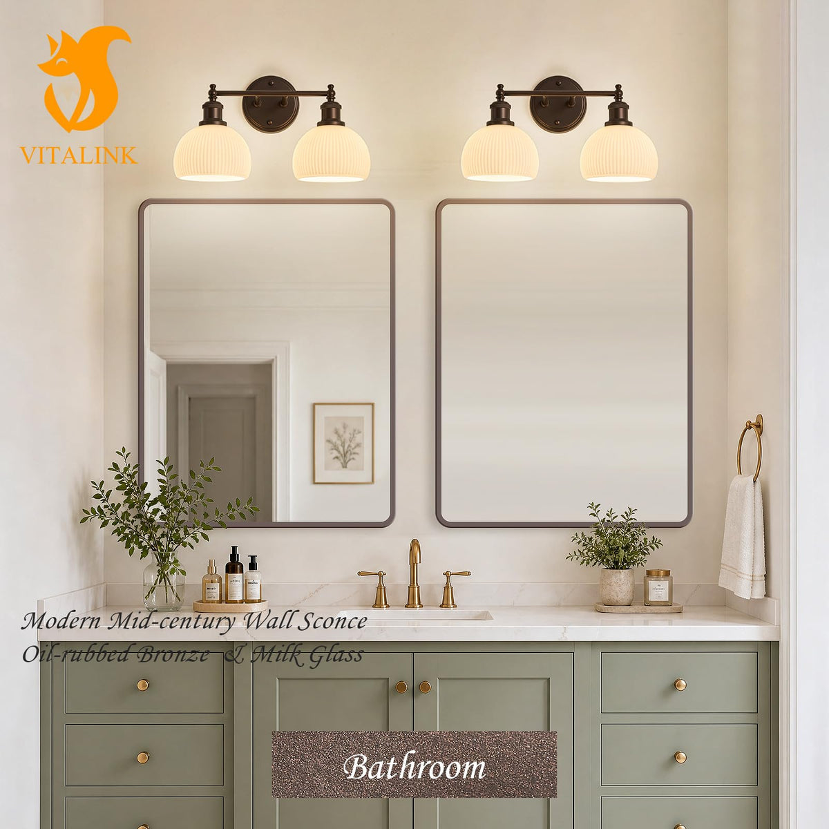 2 light Bathroom Vanity Light Oil Rubbed Bronze Hardwired Wall Sconce (ORB & Ribbed Dome Shade / 2-light)
