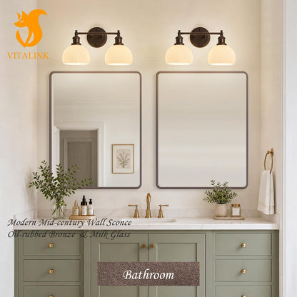 2 light Bathroom Vanity Light Oil Rubbed Bronze Hardwired Wall Sconce (ORB & Ribbed Dome Shade / 2-light)