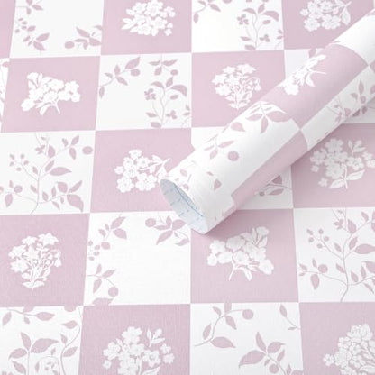 Plaid Peel and Stick Wallpaper Vintage Checkered Contact Paper Vinyl Removable Waterproof Floral and Leaf Plaid Wallpaper for Bedroom Bathroom Kitchen Cabinets