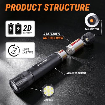2D Cell Battery Large Flashlight High Lumen Aluminum Alloy Heavy Duty Handheld Flashlight Battery Not Included