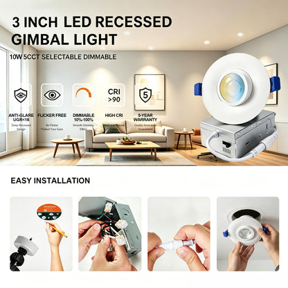 3 Inch LED Eyeball Gimbal Recessed Shower Light (6P-White / 3 Inch)