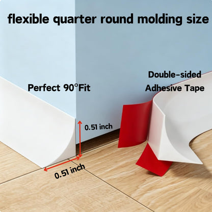 32ft Flexible Quarter Round Molding Peel and Stick Silicone Caulk Strip (White / 32ft(0.51*0.51inch))
