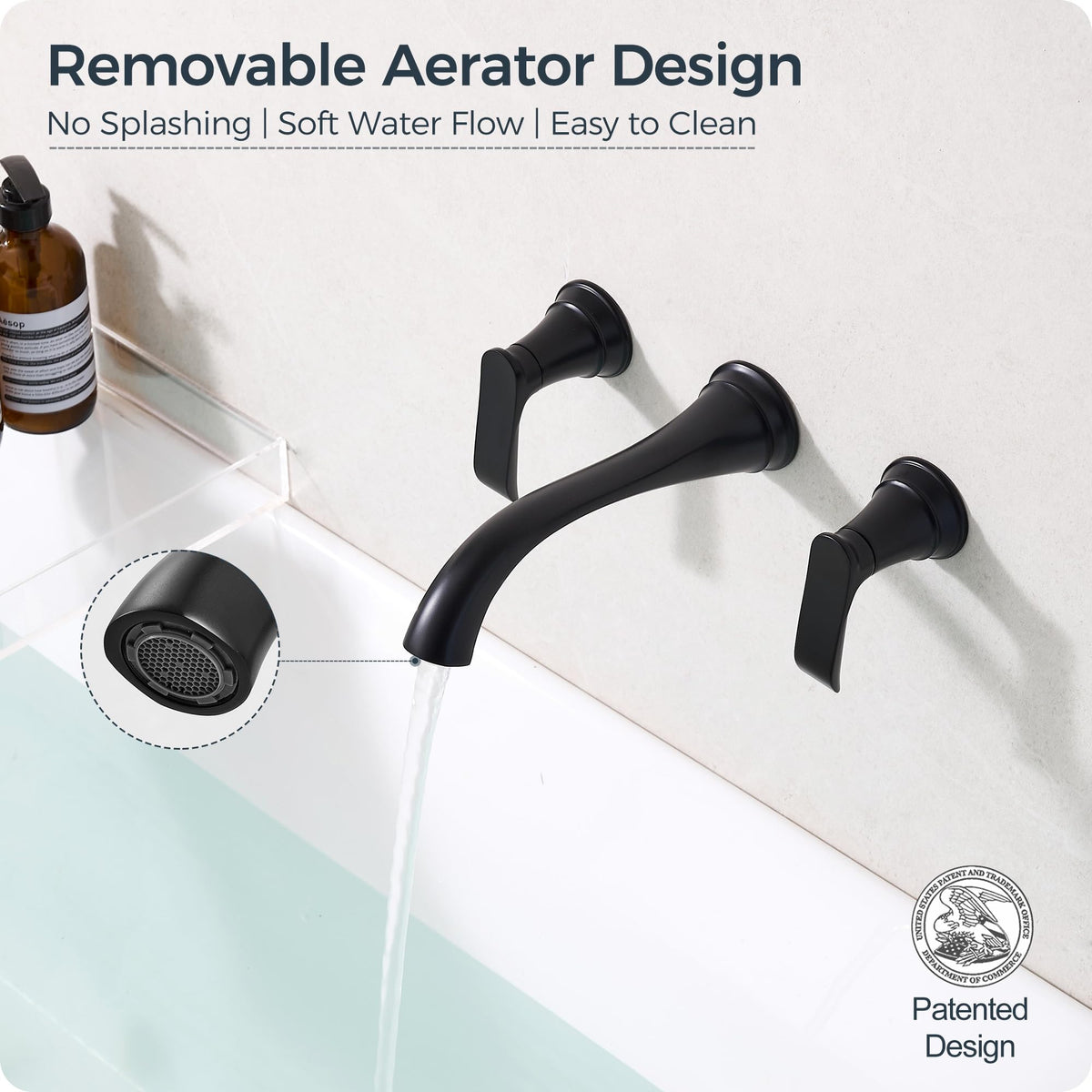 Black Wall Mount Tub Filler (Matte Black - Modern)