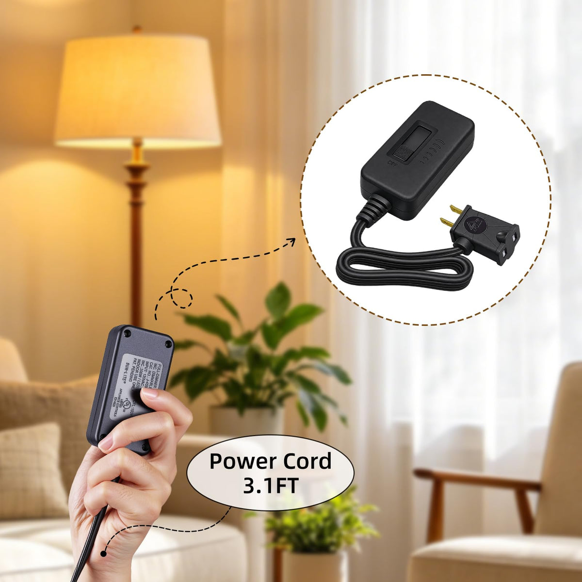Plug in Dimmer Switch for Lamp Full Range Slide Control Lamp Dimmer (Black / 1-Pack)