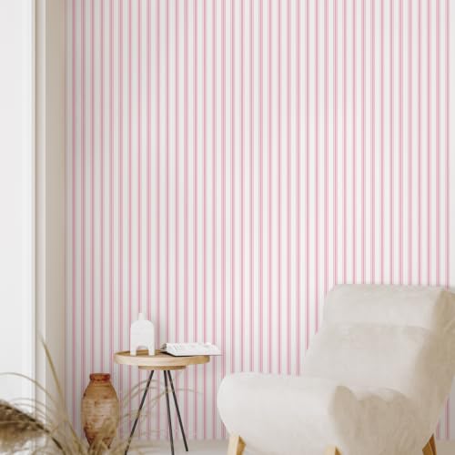Pink and White Striped Peel and Stick Wallpaper Striped Pink Stripes Modern Contact Paper for Cabinets Bedroom Bathroom Accent Wall Decor