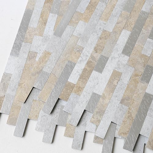 Marble Peel and Stick Backsplash Stick Tiles Subway Beige Gray 10 (Beige Grey)
