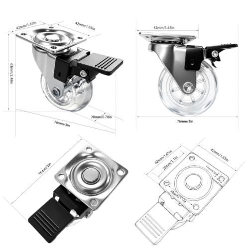 5 Inch Polyurethane Transparent Swivel Casters with Lock Brake