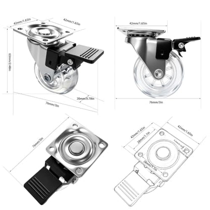 5 Inch Polyurethane Transparent Swivel Casters with Lock Brake