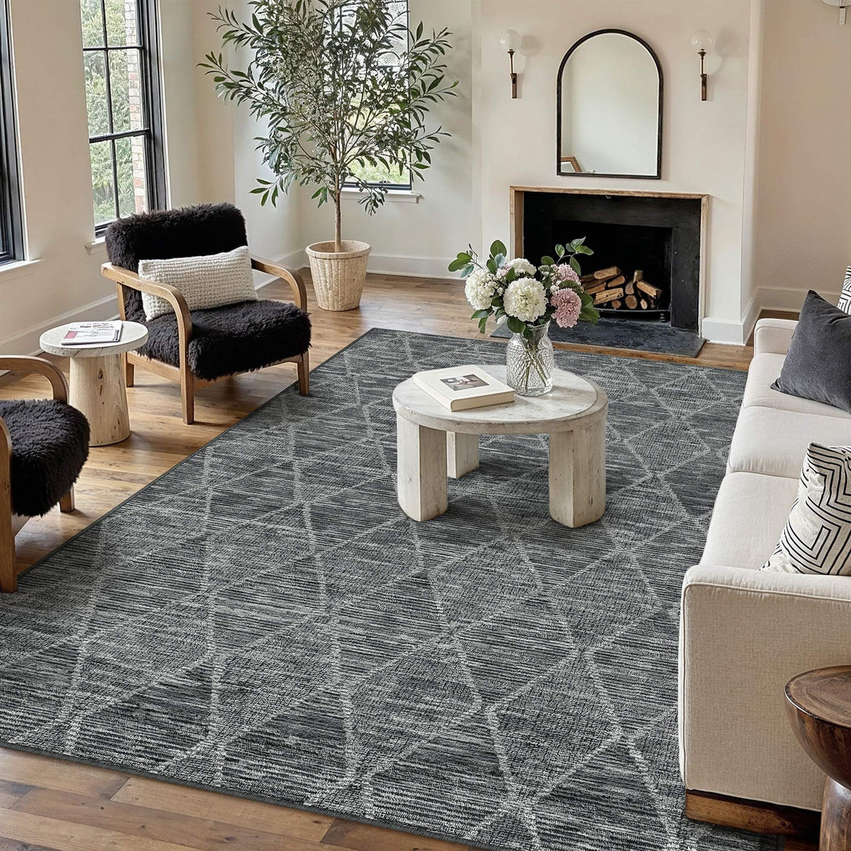 6x9 Area Rug Black Washable Rugs for Living Room (L| Black / 6' x 9' (Rectangular))