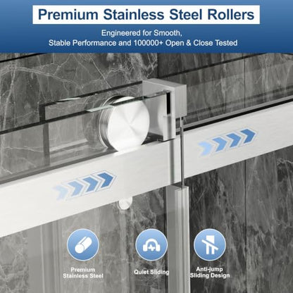 67 72" W x 76" H Frameless Bypass Sliding Shower Door for Walk in Shower