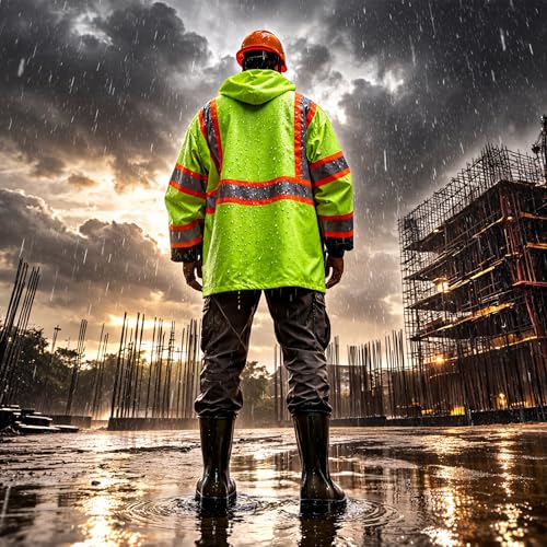 High Visibility Reflective Rain Jacket for Men (XX-Large-3X-Large / Yellow-black)