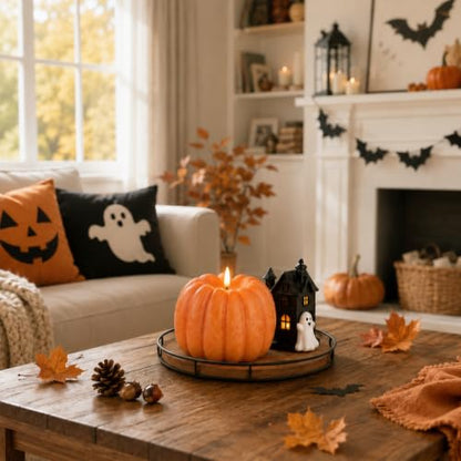 Pumpkin Flameless Candle Remote Control Battery Operated Orange 6x6.5 Inch for Home Autumn Halloween Decoration