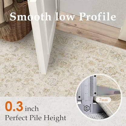 2x3 Beige Washable Area Rug Non Slip Retro Distressed Doormat (Distressed | Beige / 2' x 3' (Rectangular))