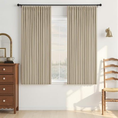 Oatmeal 100% Black Out Pinch Pleated Curtains 63 Inch Long for Bedroom (Oatmeal / 50"W x 63"L (Pack of 2))