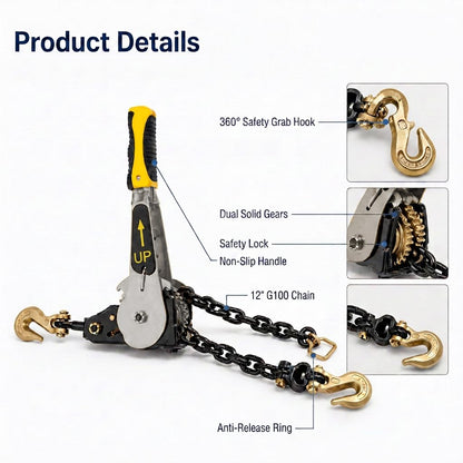 4 Pack 3/8"-1/2" EZ Ratchet Chain Binder with G70 Grab Hooks, Ratchet Load Binder Kit, 6600 lbs WLL Heavy Duty Cargo Tie Down for Flatbed Trailers & Trucks (3/8" - 1/2"(4 Pack))