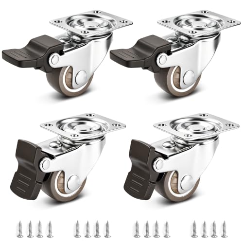 1" Silent Rubber 360 Degree Swivel Plate Casters with Brakes (1" (with brake))