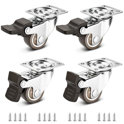 1" Silent Rubber 360 Degree Swivel Plate Casters with Brakes (1" (with brake))