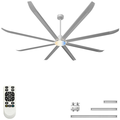 96 Inch Industrial Ceiling Fan With Light (Matte Silver)