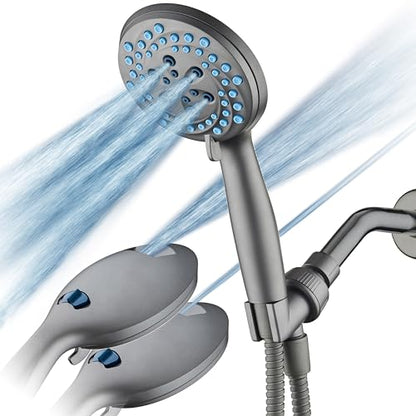 Seen-On-TV High Pressure 8-mode Handheld Shower Head - 2-mode Power Wash to Clean Tub, Tile & Pets, Stay-Clean Nozzles, Extra Long 6 ft. Stainless Steel Hose, Wall & Overhead Brackets