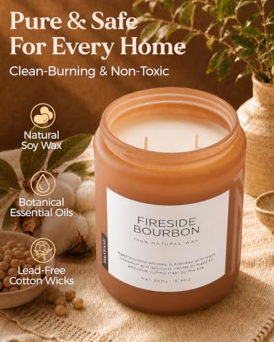 Fireside Bourbon Scented Candle Smoky Wood Fragrance for Fall Decor (Large Jar / Fireside Bourbon)