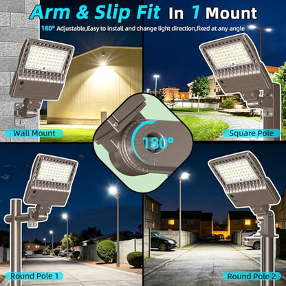 LED Parking Lot Lights Arm & Slip Fitter Mount Dusk to Dawn