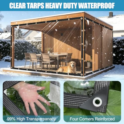 Clear Tarp Heavy Duty Waterproof Clear Vinyl Tarp 14mil Clear Tarps with Grommets Thickened Tear