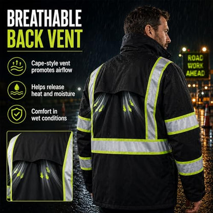 Reflective Rain Suits for Men Waterproof High Visibility Rain Gear