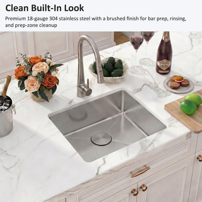 18 Inch Bar Sink Undermount (Stainless Steel / 18" x 18"x 8")