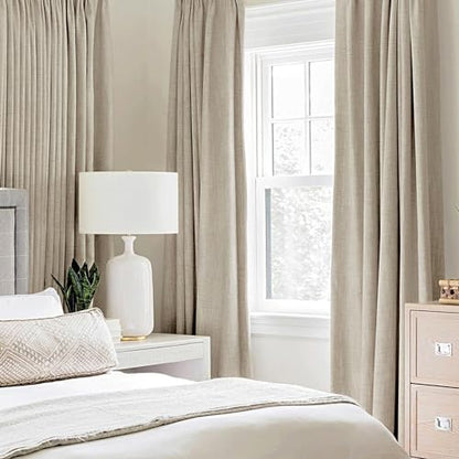 100% Blackout Linen Curtains for Bedroom 52x108 Inches Stone (Stone / 52"W x 108"L (Pack of 2))