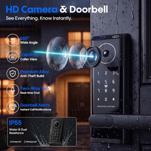 Smart Door Lock with Video Doorbell & Fingerprint (Graphite Black)