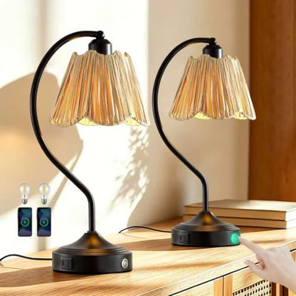 Set of 2 Vintage Table Lamps with USB A+C Ports